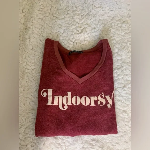 New Soft Wildfox Burgundy “Indoorsy” V-Neck Sweater Jumper M - Picture 6 of 8
